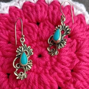 Turquoise and Sterling Silver Floral Drop Earrings